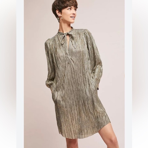 Sabina Musayev‎ Metallic Tie Neck Shimmer Dress - Picture 1 of 10